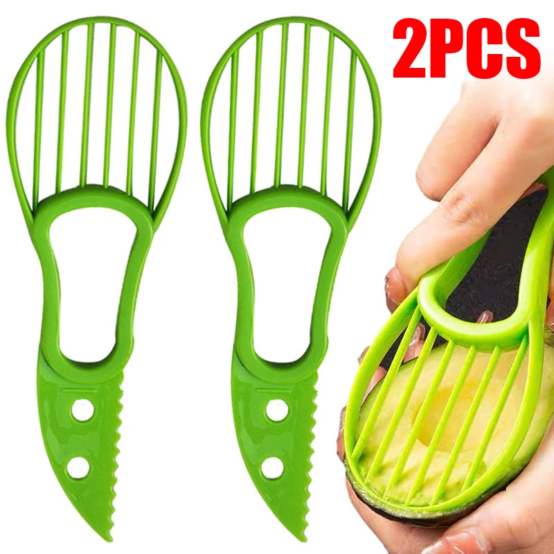 Multi-Purpose Fruit Kitchen Tool - Avocado Slicer, Mango and Kiwi Fruit Pulp Separator, Banana Cutter, Butter Pitaya Peeler, Plastic Fruit Knife - 3 in 1